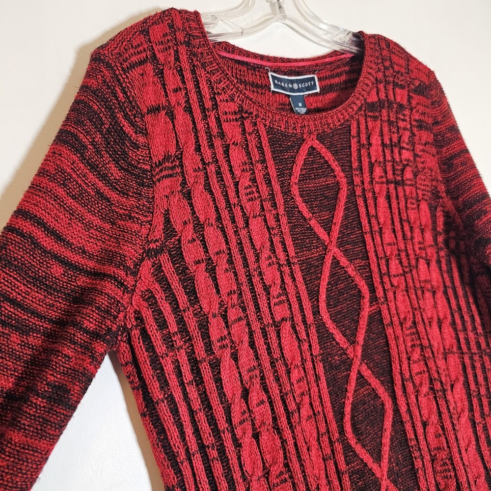 Karen Scott Sweater Womens Medium Red Cable Knit Pullover Crewneck Long Sleeve M - Picture 7 of 12